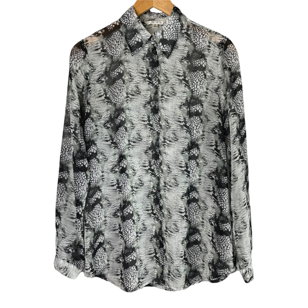 CAbi Semi Sheer Snakeskin Print Button Down Blouse Top Relaxed Fit Size Small